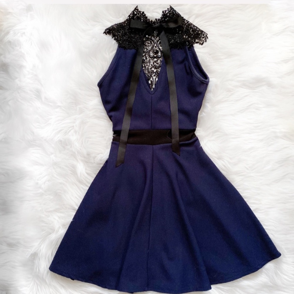 Blue and black high neck skater dress - Picture 2 of 3
